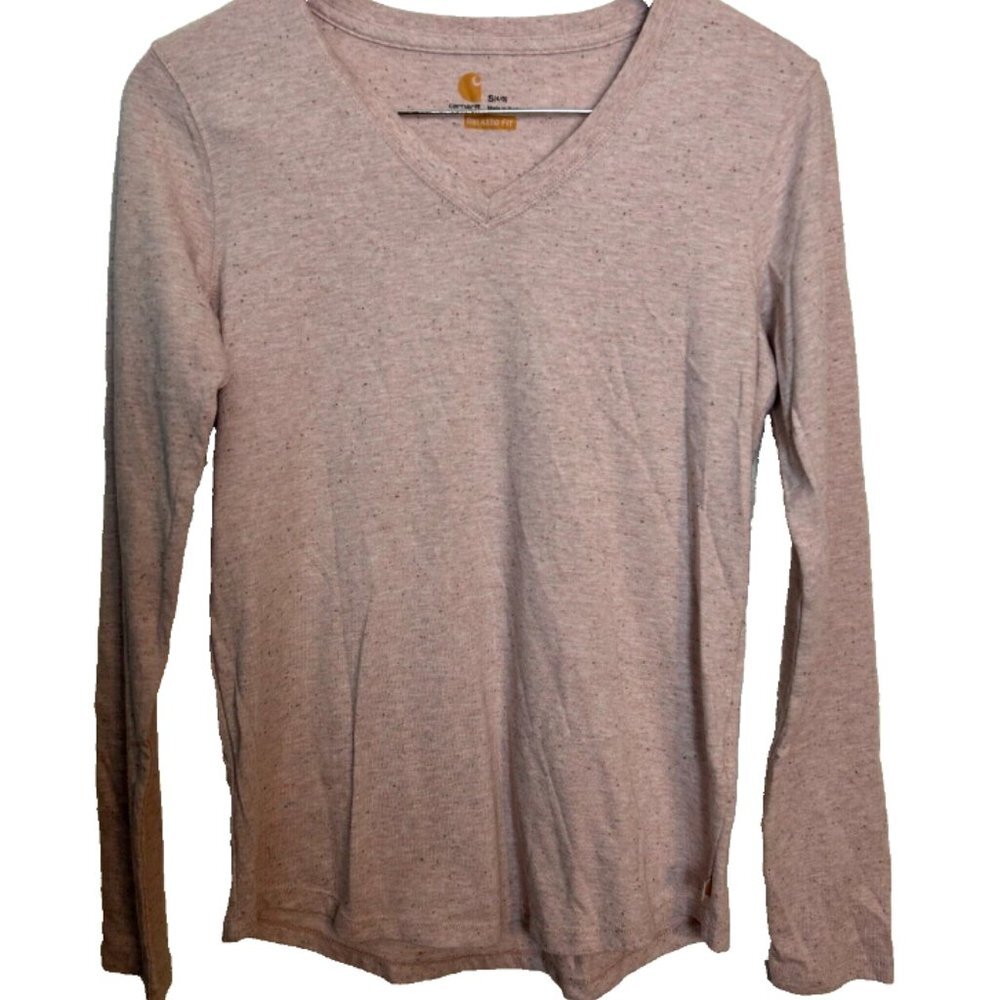 Carhartt Shirt Women's Small Pink Long Sleeve Pullover V-Neck Tee Layer Relaxed